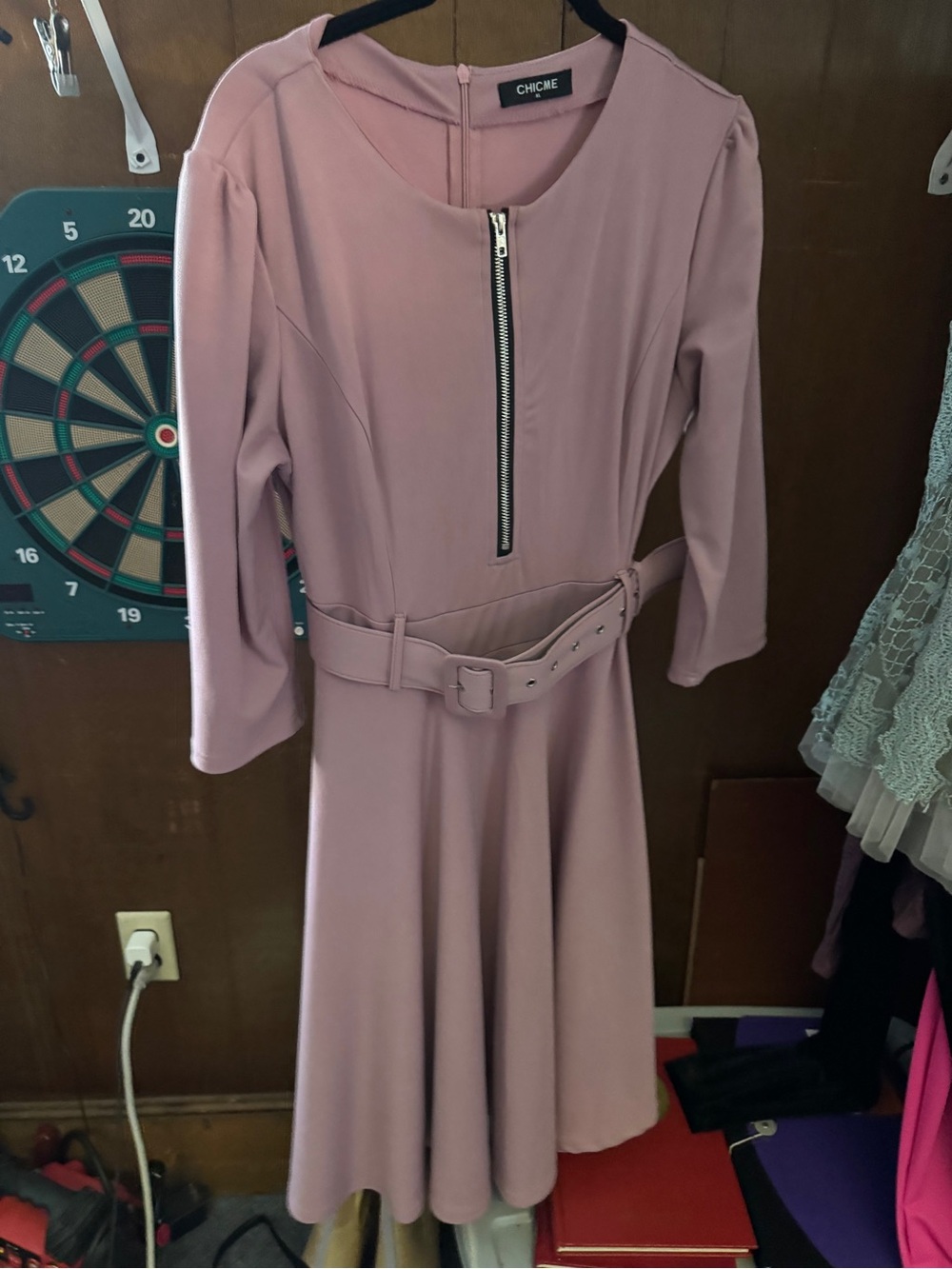 ChicMe Dusty Pink Midi Dress with Zip & Self Belt